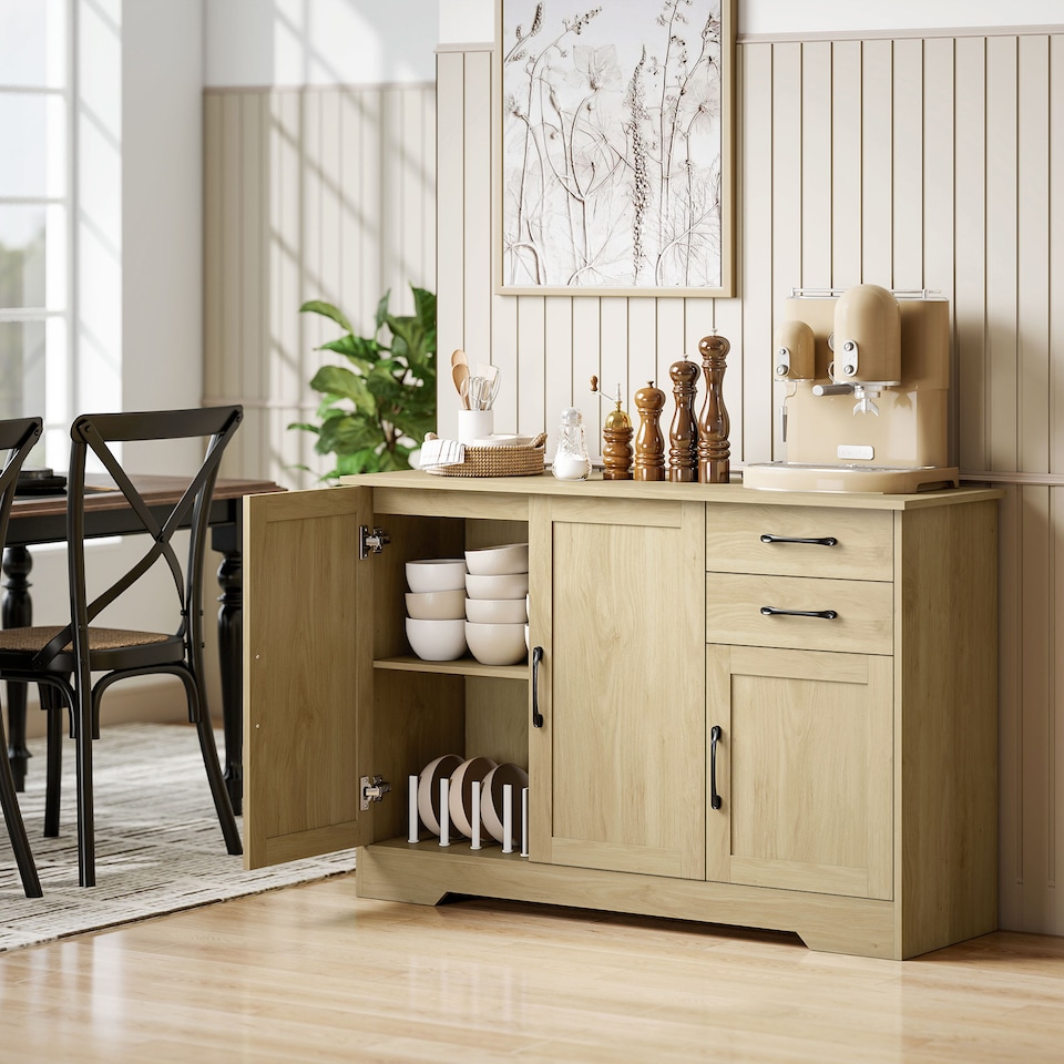 image 1 of HOMCOM Sideboard with Soft-Close Doors, Modern Storage Cabinet Natural | Brown | White wood grain | 120W x 38D x 79H cm