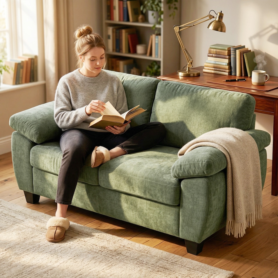 image 1 of HOMCOM 2 Seater Sofa, Chenille Small Sofa with Spring Cushions | Black | Dark Green | Two Seater