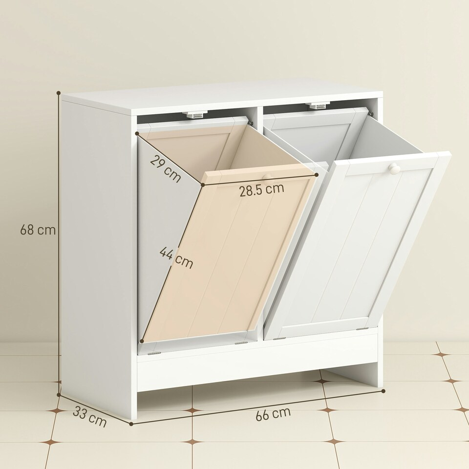 image 1 of kleankin Tilt-out Laundry Storage Cabinet with 2 Compartment Hampers, White