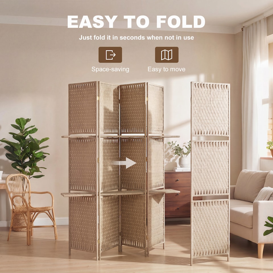 image 1 of HOMCOM 4-Panel Folding Room Divider with Shelves