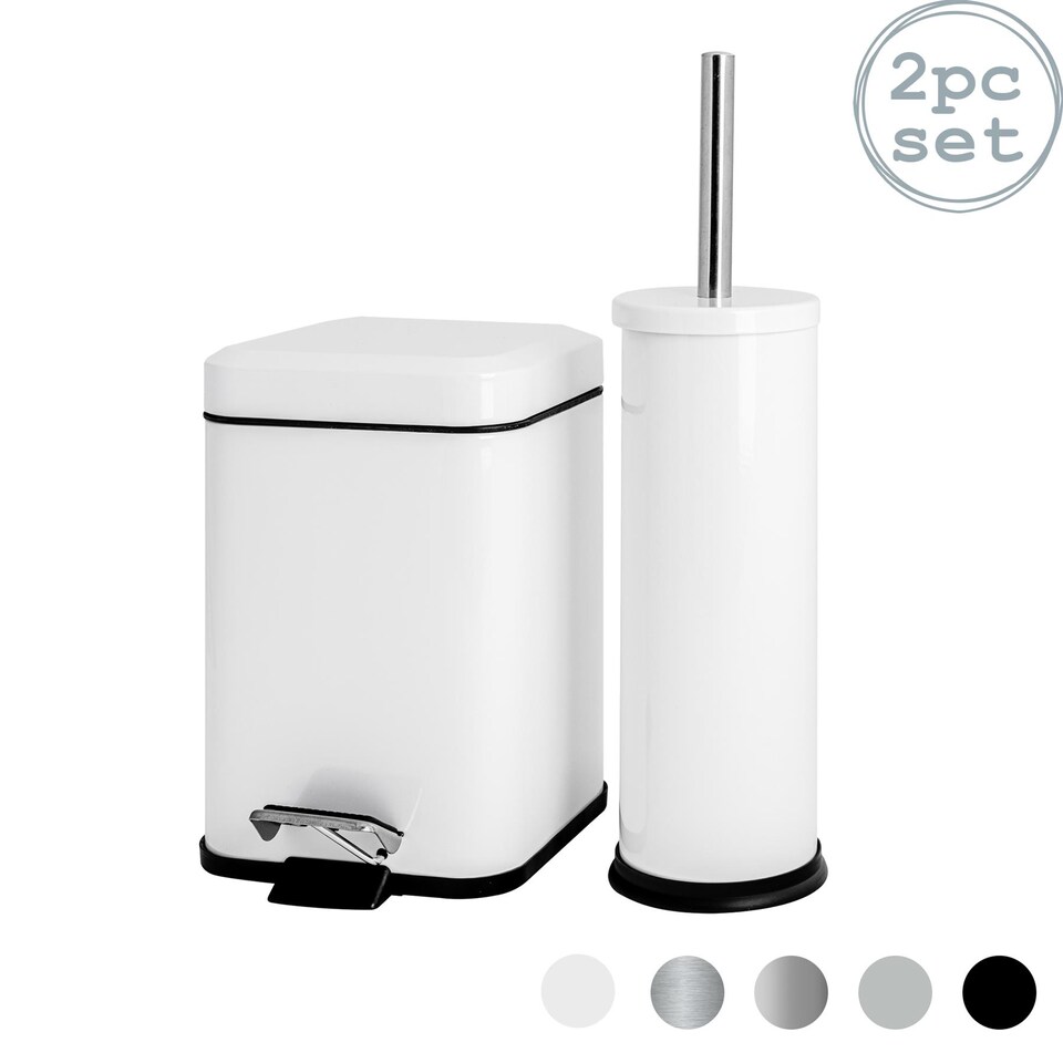 image 1 of Harbour Housewares Mismatched Toilet Brush & Bin Set - White | White | White