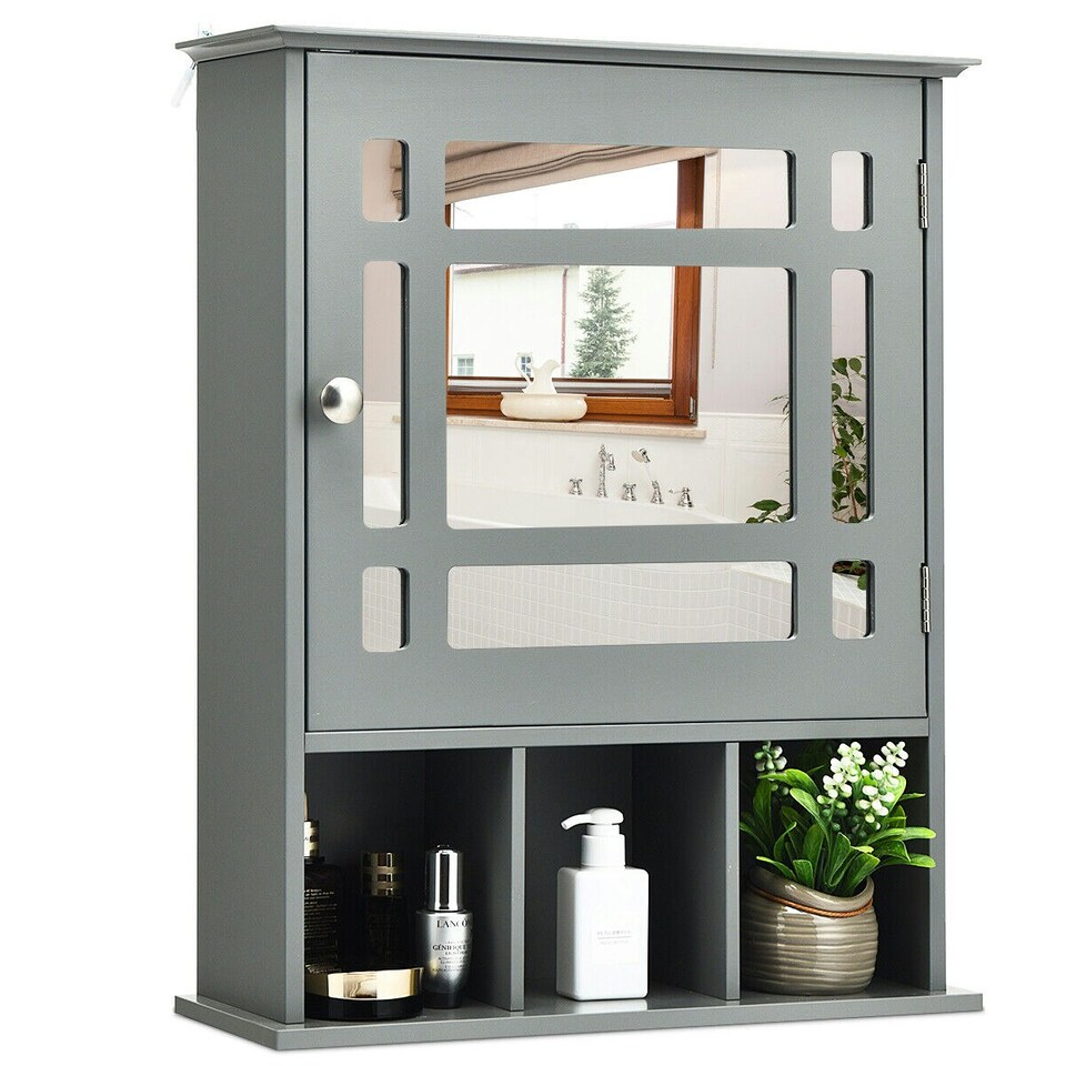 image 1 of COSTWAY Bathroom Wall Storage Cabinet Medicine Organizer Grey | Grey | 1