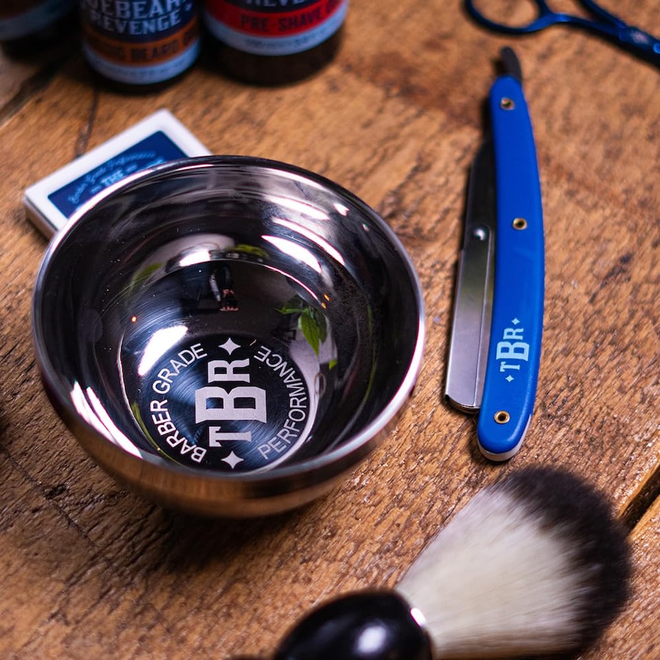 image 1 of The Bluebeards Revenge, Traditional Stainless Steel Lathering Shaving Bowl for Shaving Creams and Soaps