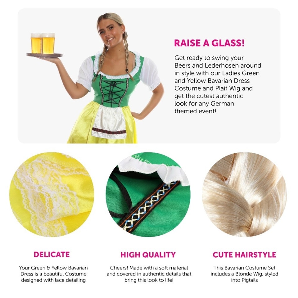 image 1 of Green & Yellow Bavarian Dress with Plaits Green | L