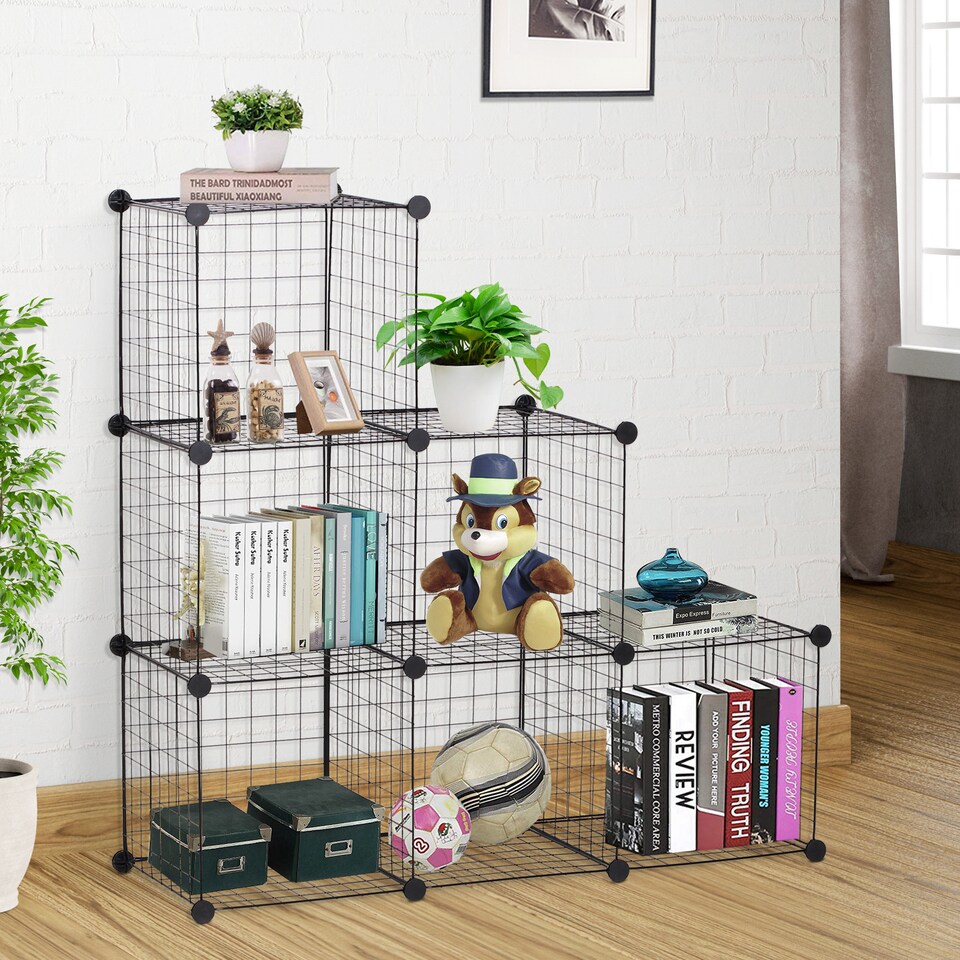 image 1 of HOMCOM DIY 6 Cube Metal Wire Rack Interlocking Storage Cabinet Living Room Organiser Display Shelves Black