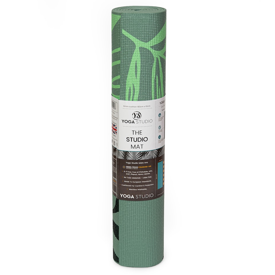 image 1 of Yoga Studio Designed Sticky Yoga Mat 6mm - Sage Green Mat Paradise Palm | Multi | Sage Green Mat Paradise Palm | 183cm x 61cm x 6mm
