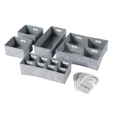 Nursery Drawer & Wardrobe Organiser Set – 5 Storage Boxes, 6 Hanging Dividers & 15 Labels, Foldable Baby Clothes & Essentials Storage Solution (Grey)
