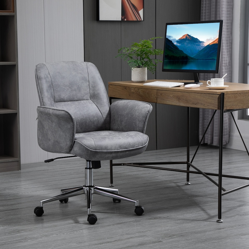 image 1 of Vinsetto Swivel Computer Office Chair Mid Back Desk Chair for Home Study Bedroom, Light Grey