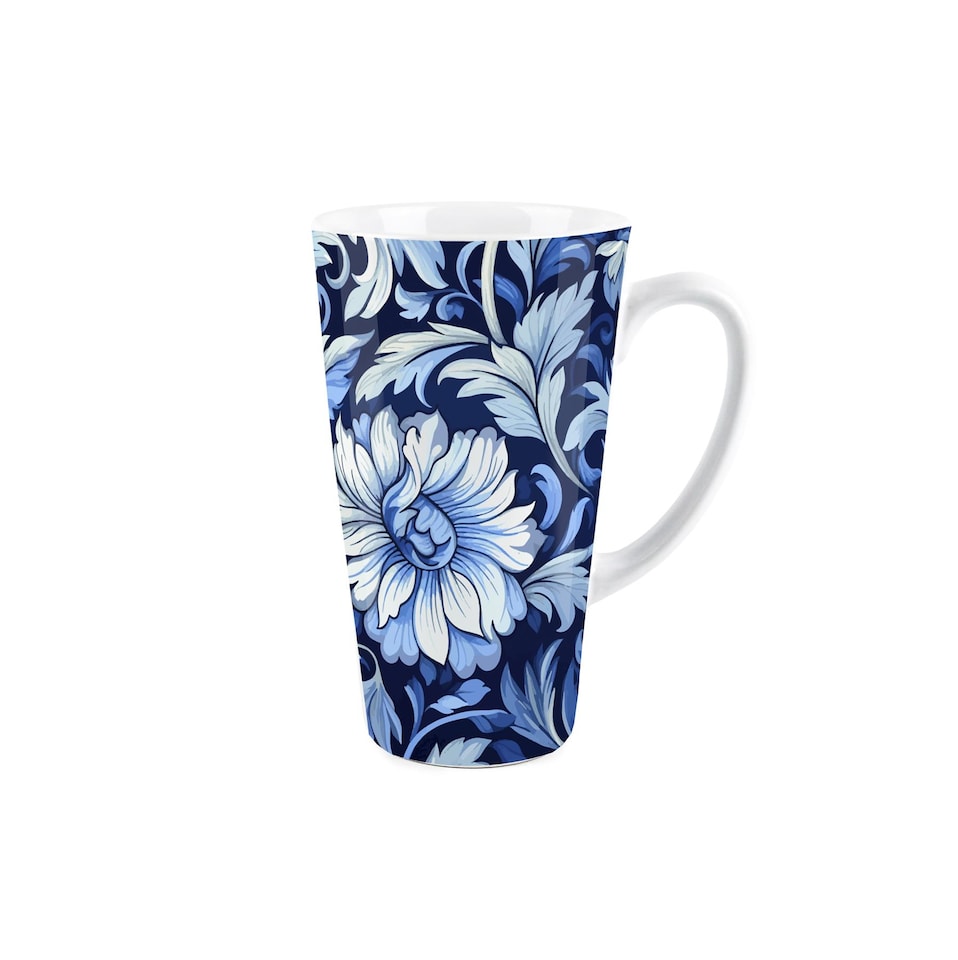 image 1 of Blue Greek Floral Large Latte Mug