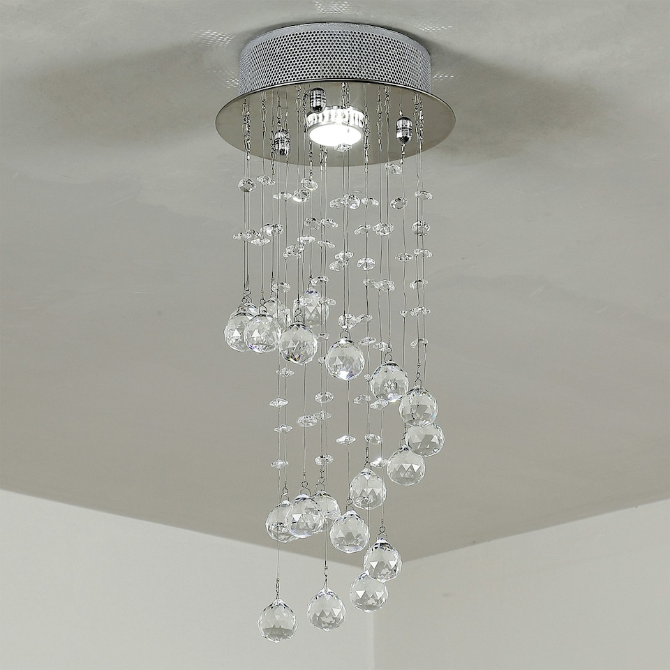 image 1 of HOMCOM Crystal Ceiling Light Chandelier Spiral Rain Drop Pendant Lamp Metal