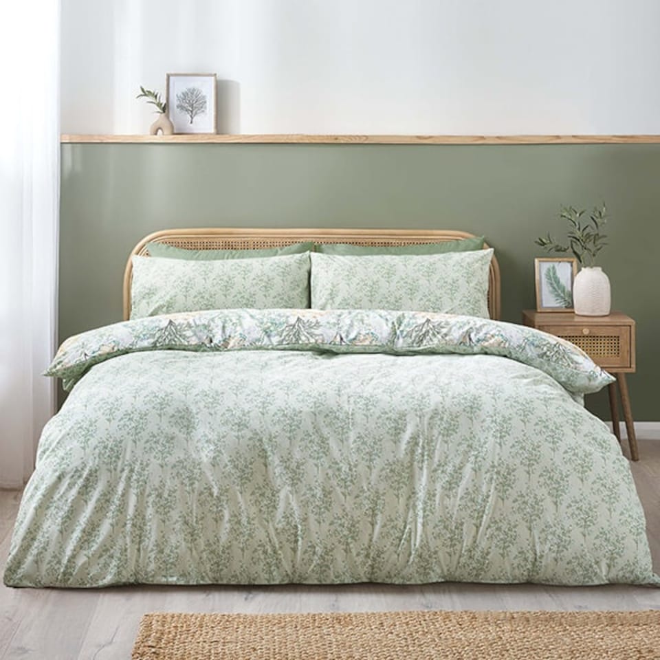 image 1 of Catherine Lansfield Forest Blossom King Duvet Set Green | Green | King