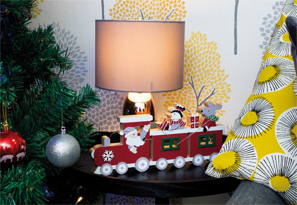 image 1 of St Helens Red Wooden Festive Ornamental Train With Led Light