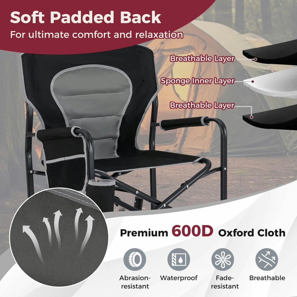 image 1 of COSTWAY Outdoor Rocker Camping Chair Portable Chair | Black