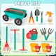 image 5 of Pull-Along Wheelbarrow and Gardening Tools Play Set - Outdoor Garden Toy for Kids (Green)
