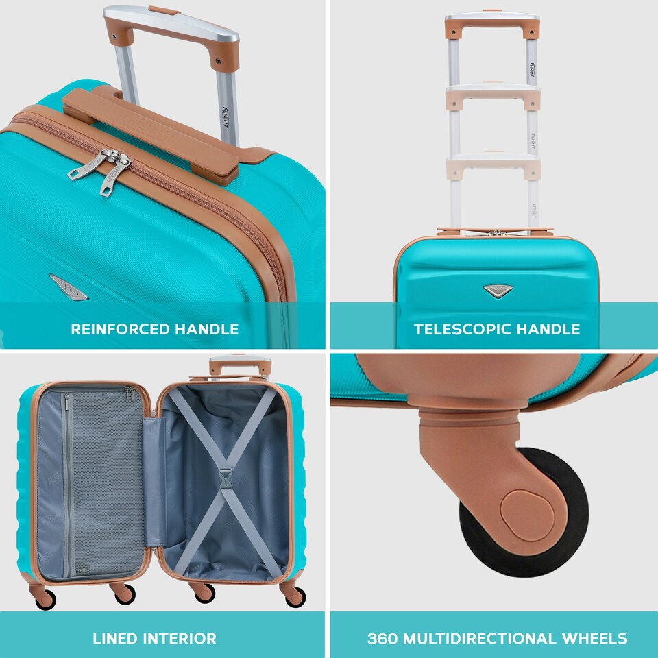 image 1 of 55x35x20cm Carry On Cabin Hard Shell Suitcase - 100+ Airlines Approved Including EasyJet (Paid), British Airways, Ryanair (Priority), TUI Blue | Aqua/Tan | Cabin Bag