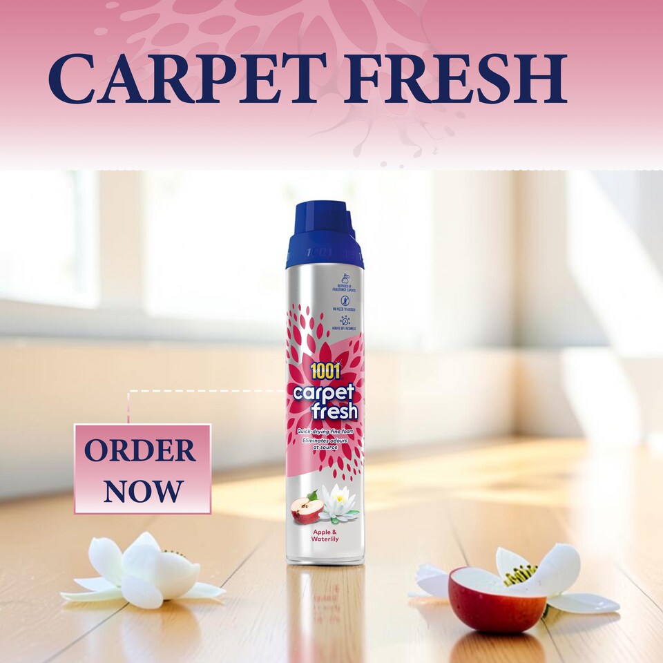 image 1 of 1001 Carpet Fresh Apple Waterlily Carpet Foam Freshener Odour Remover Carpet Cleaner Indoor Home Use 300ml Pack of 2