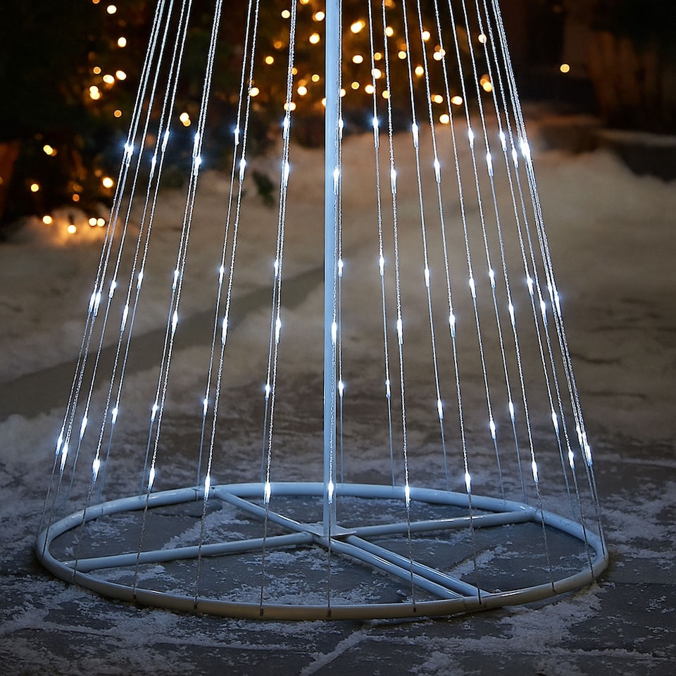 image 1 of Neo White Waterfall LED Outdoor Christmas Tree Light Cascading Star Tree with 5m Lead Multi Function Modes Garden & Patio 4ft 6ft 8ft 10ft Foot Feet | White | Multi White