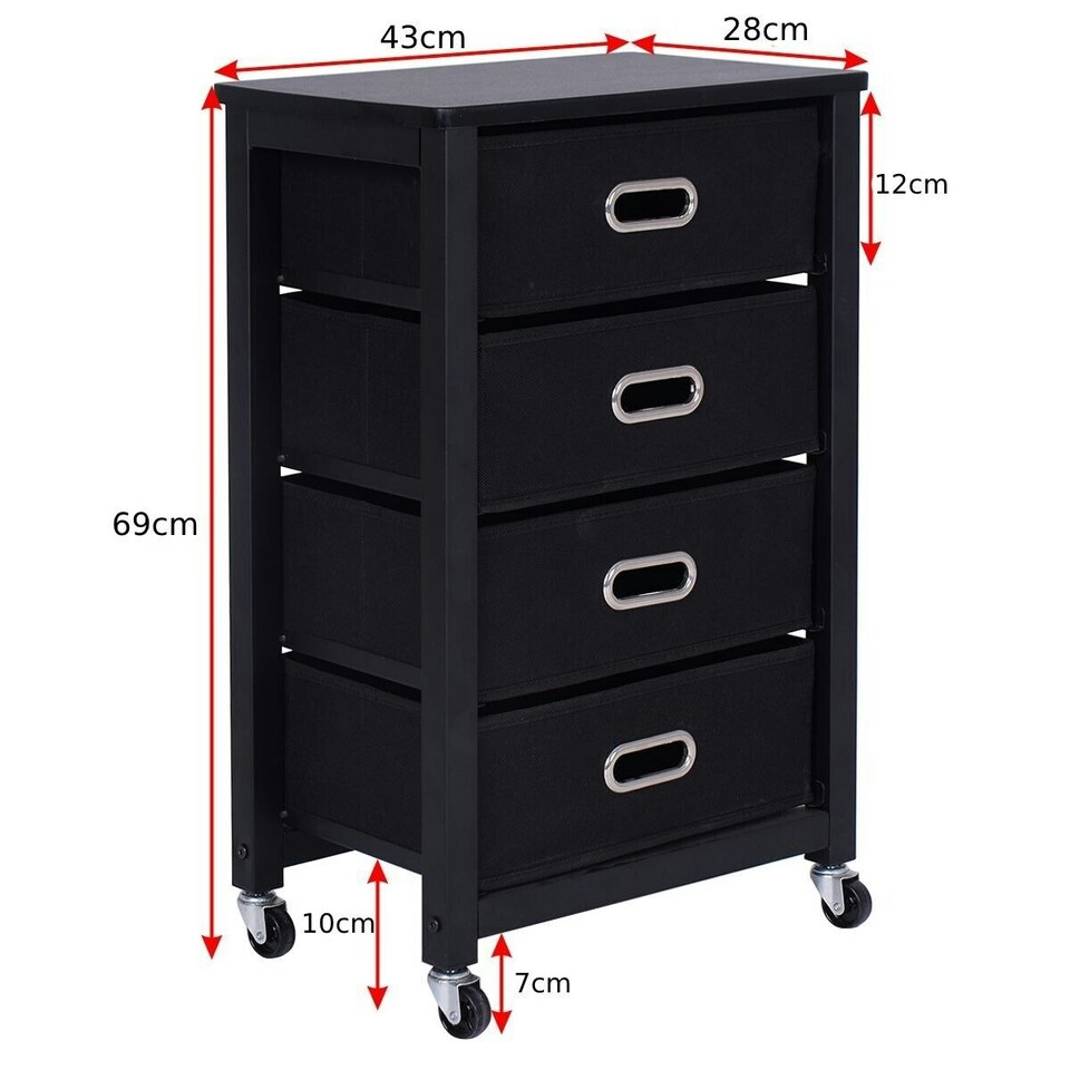 image 1 of COSTWAY Dresser Chest of Drawers with 4 Drawers w/ Wheels Black