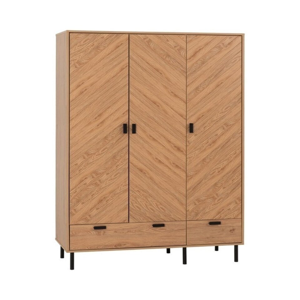 image 1 of Leon 3 Door 2 Drawer Wardrobe - L47 x W118.5 x H190.5 cm - Medium Oak Effect Brown