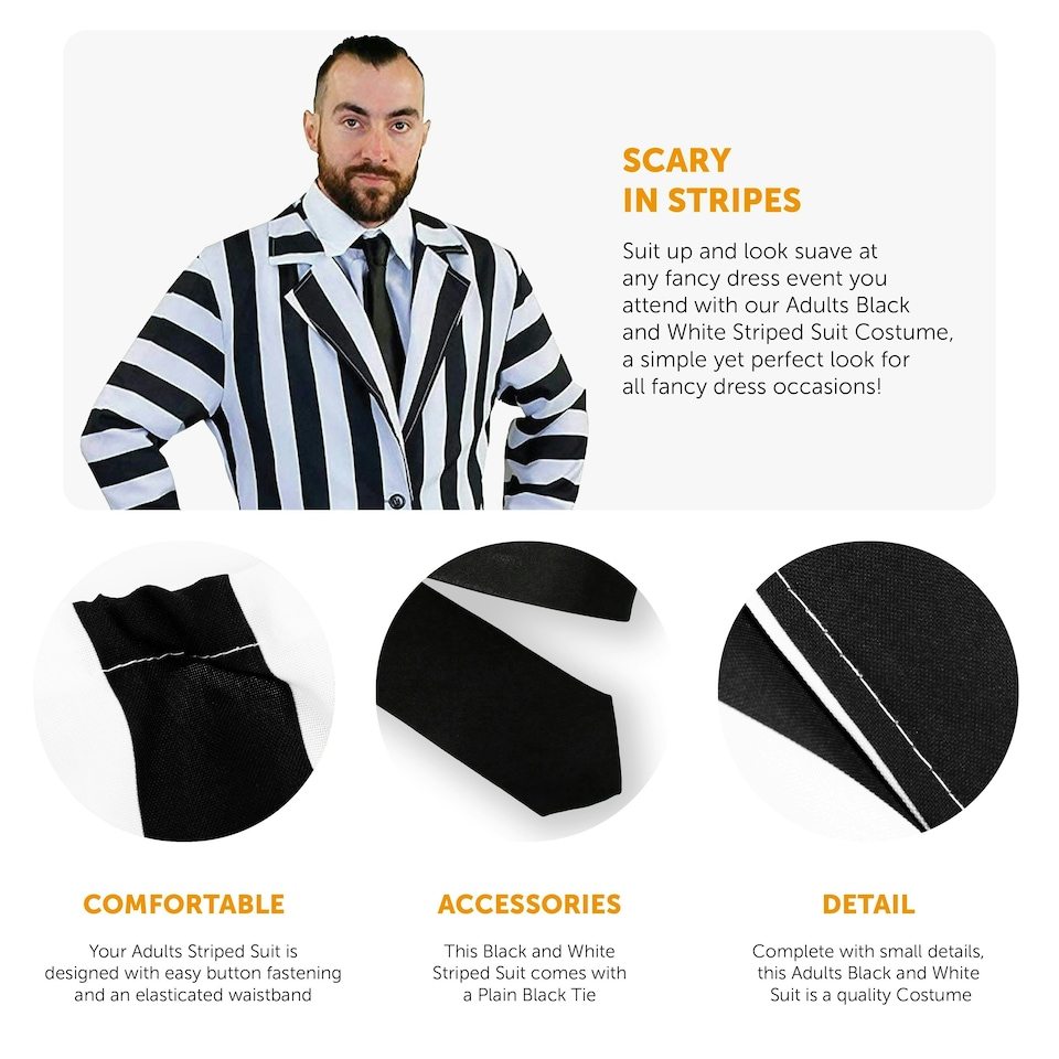 image 1 of Men's Black and White Striped Suit Costume N/A | L