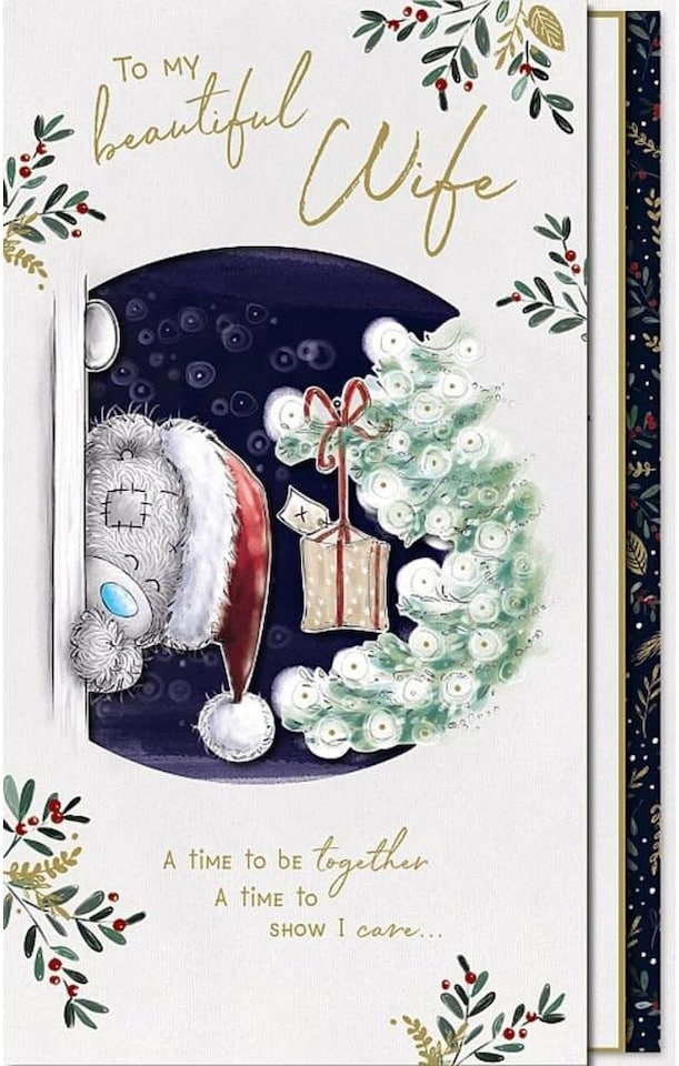 image 1 of Bear Looking Around Door Wife Handmade Christmas Card