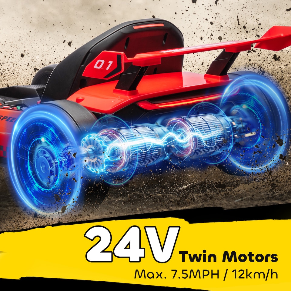 image 1 of HOMCOM 24V Electric Drifting Go Kart for Kids with Adjustable Seat, Red