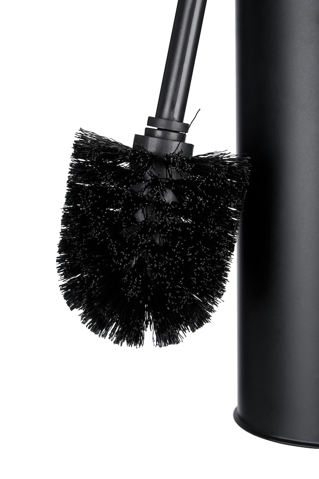 image 1 of Orsina Matt Black Square Design Toilet Brush Holder, Lavatory Brush Set With Silver Handle, Loo Brush With Holder