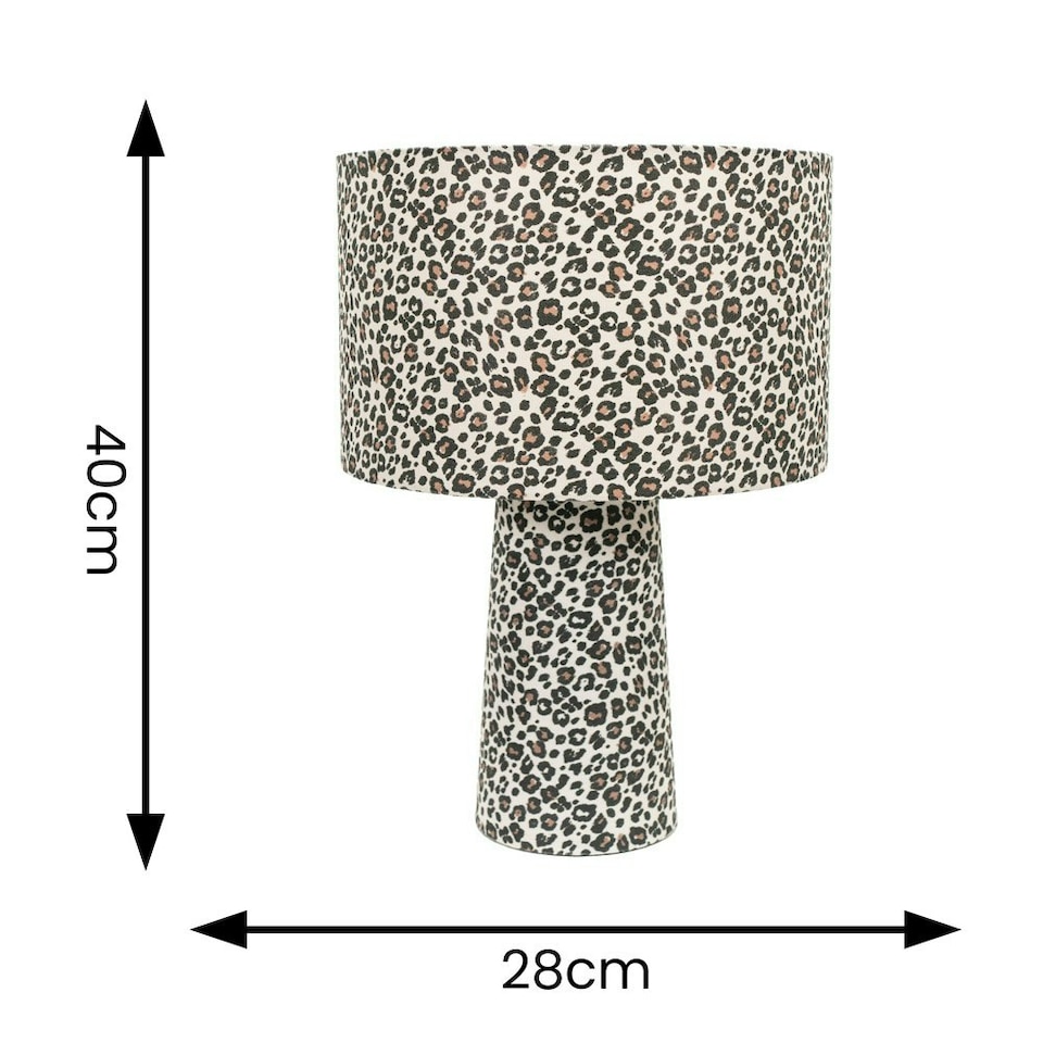 image 1 of ValueLights Bertie Leopard Print Full Fabric Table Lamp Brown