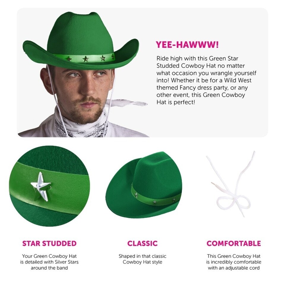 image 1 of Star Studded Cowboy Hat – Western Fancy Dress Accessory (Comes in Multiple Colours) Red | One Size