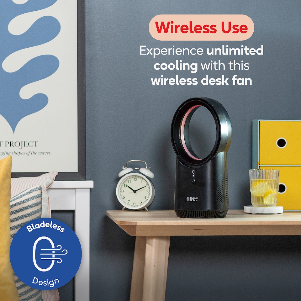 image 1 of Russell Hobbs RHBLDLUSB25B Compact Wireless Desk Fan in Black