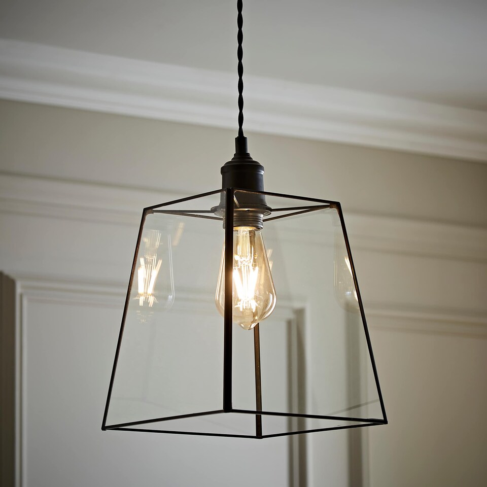 image 1 of ValueLights Susie Glass Pendant Lantern Black Lamp Shade & Bulb | Black