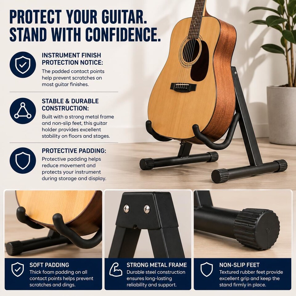 image 1 of Keplin Foldable A Frame Guitar Stand for Acoustic Electric and Bass, 1 or 2 Pack
