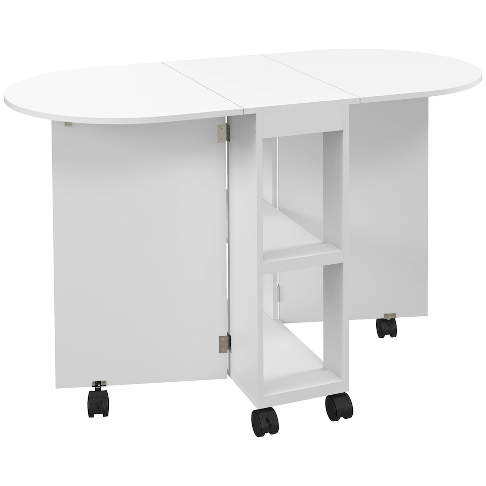 image 1 of HOMCOM Folding Dining Table for Small Spaces with 2-tier Shelves White
