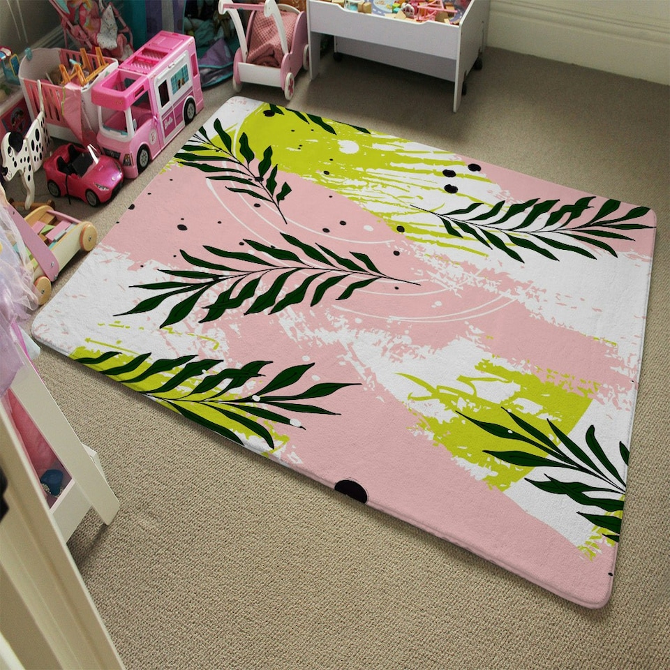 image 1 of Green Leaves on Brush Strokes (Rug) Green | XL: 160x230cm