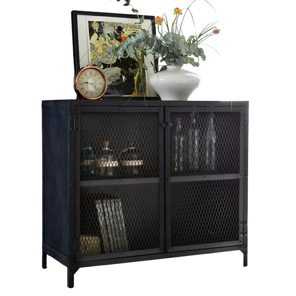 image 1 of Maren Dark Metal 2 Door Small Sideboard Black