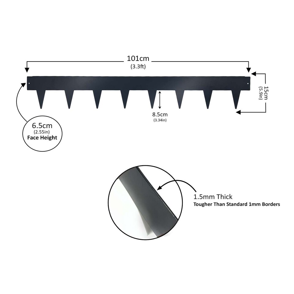 image 1 of 1m Heavy Duty Metal Garden Borders with Pega - Set of 5 | Grey | Grey