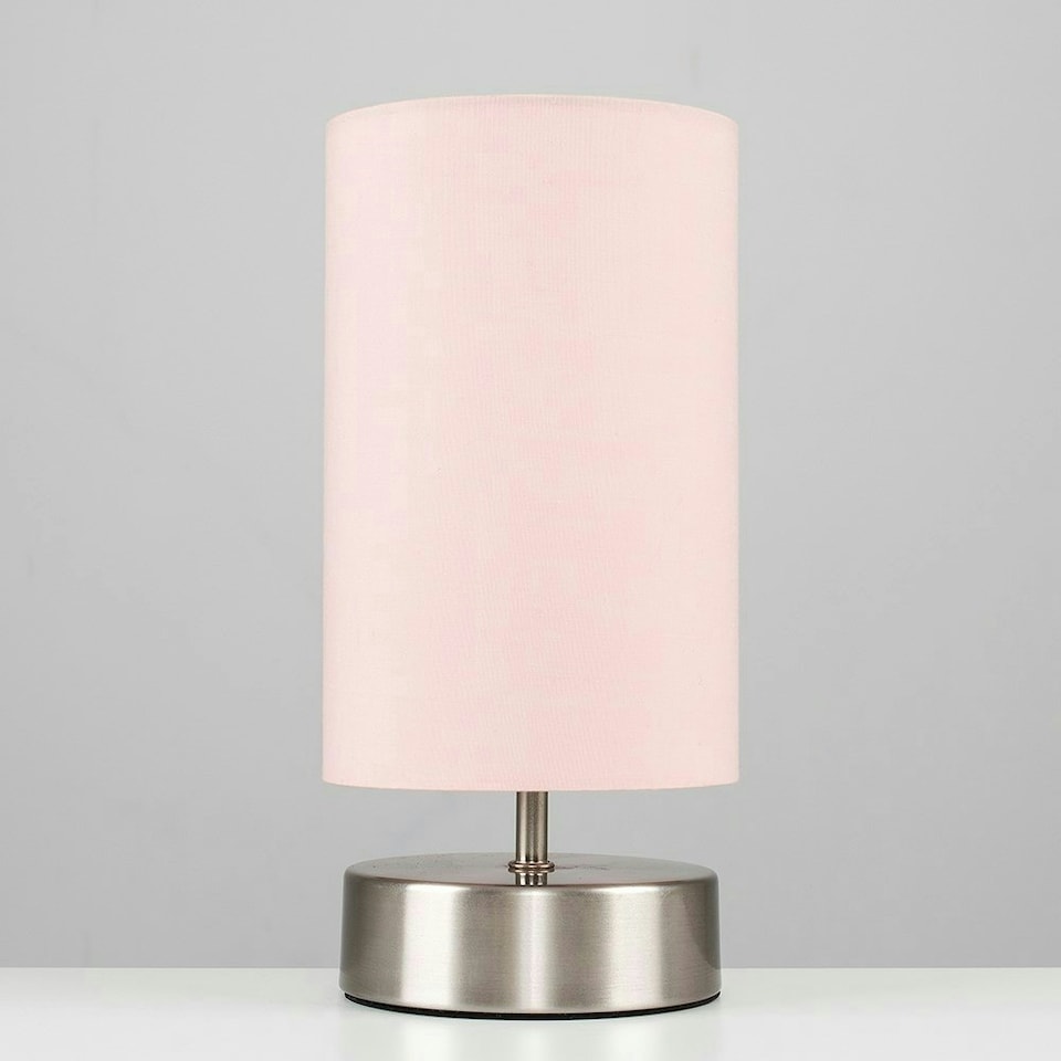 image 1 of ValueLights Satin Touch Dimmer Bedside Table Lamp With Pink Cylinder Light Shade