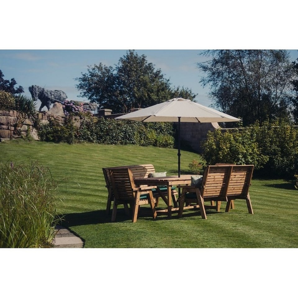 image 1 of Valley Seat 10 Set 2X2B 2X3B Table - Timber - L220 x W330 x H95 cm - Min. Assembly Required - Set of Waterproof Cushions Included
