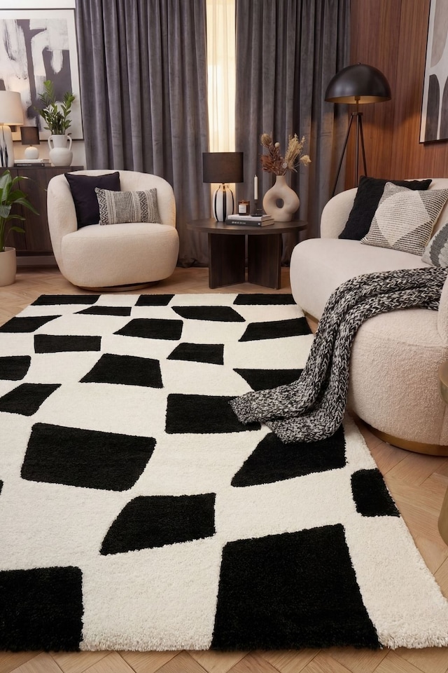 image 1 of The Rugs Joli Collection Chequered Soft and Dense Pile Living Room and Bedroom Floor Rug