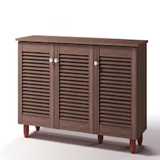 Essentials Slatted 3 Door 3 Tier Shoe Cabinet Walnut Finish
