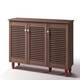 image 1 of Essentials Slatted 3 Door 3 Tier Shoe Cabinet Walnut Finish