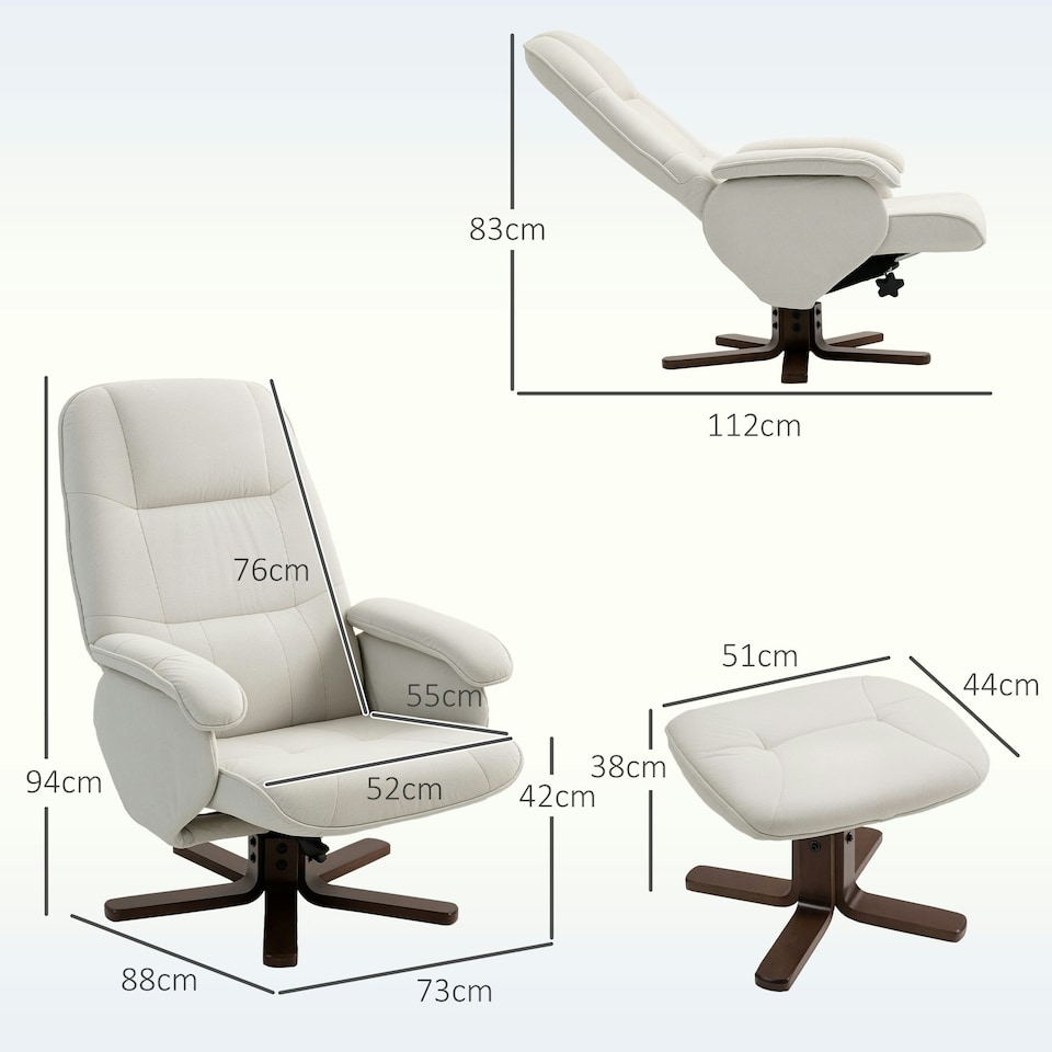 image 1 of HOMCOM Swivel Recliner Chair with Footstool and Wooden Base, Beige Cream
