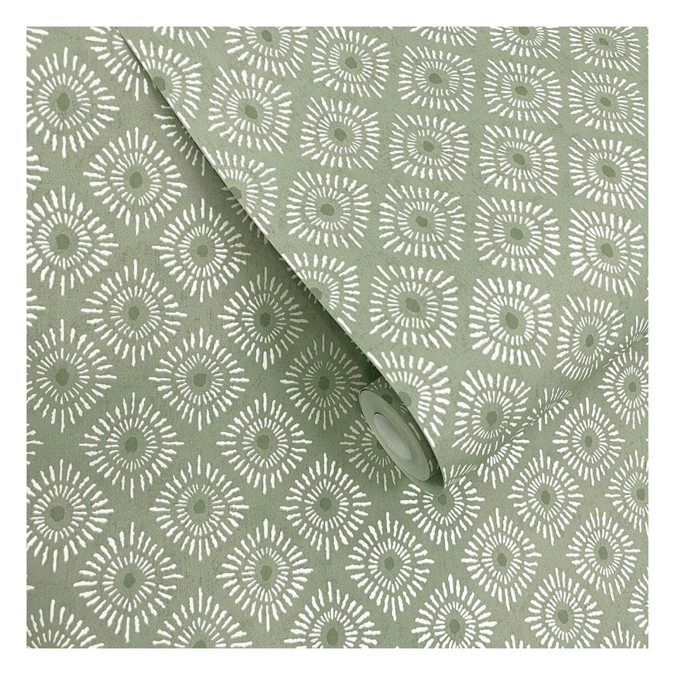 image 1 of Holden Décor Eastern Horizons Indian Sunburst Wallpaper - Sage Green - 10.05m x 0.52m Green