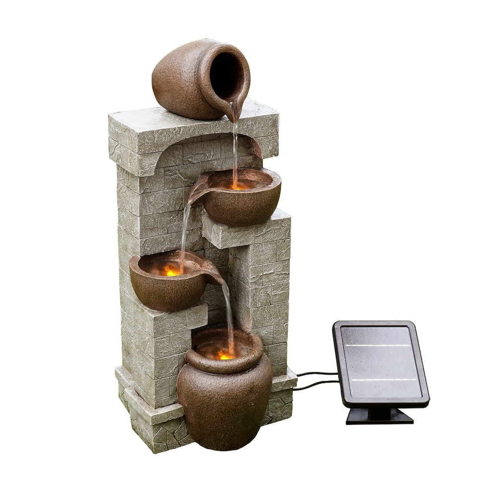 image 1 of Teamson Home Solar-Powered 4-Tier Stone-Look Water Feature Fountain with LED Lights