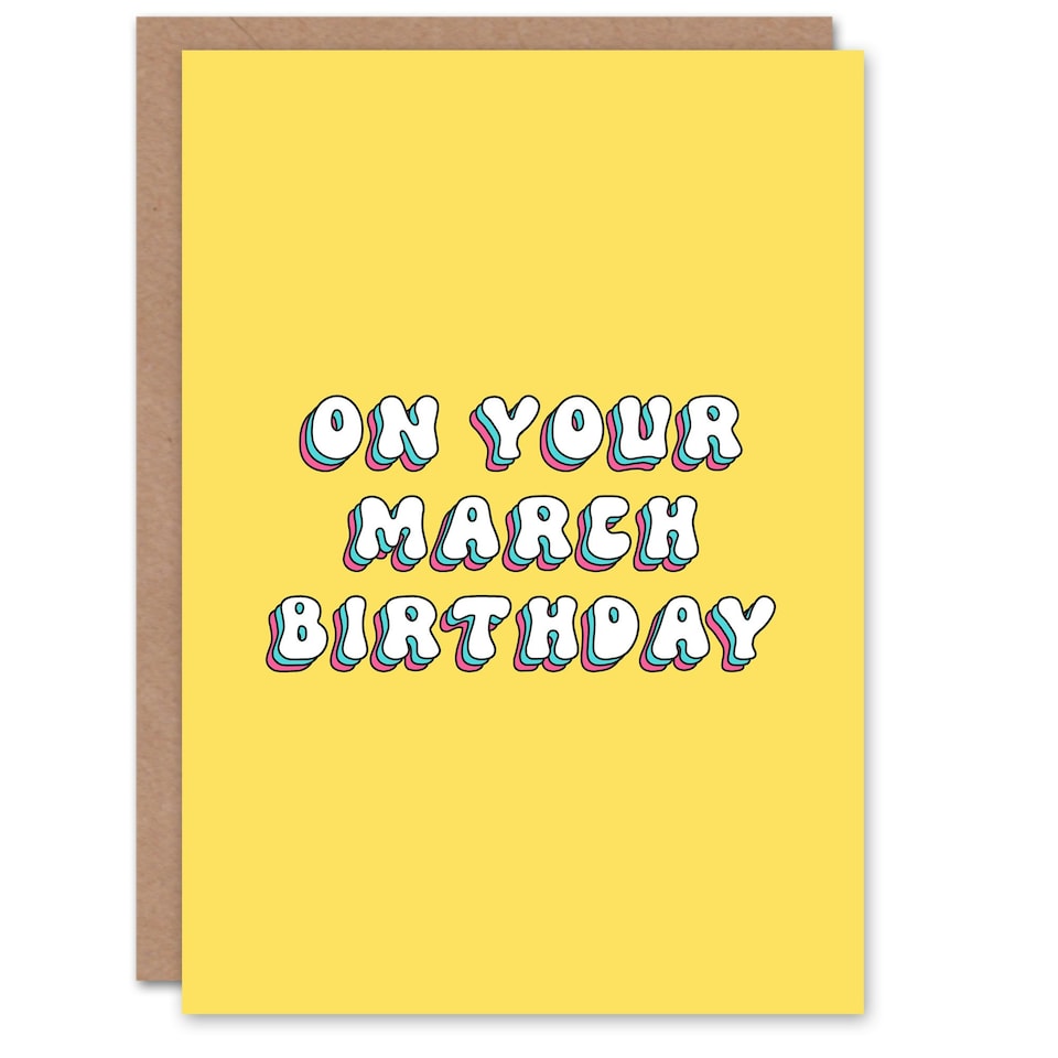 image 1 of Born March Fun Bright Retro Yellow Woman Her Birthday Card