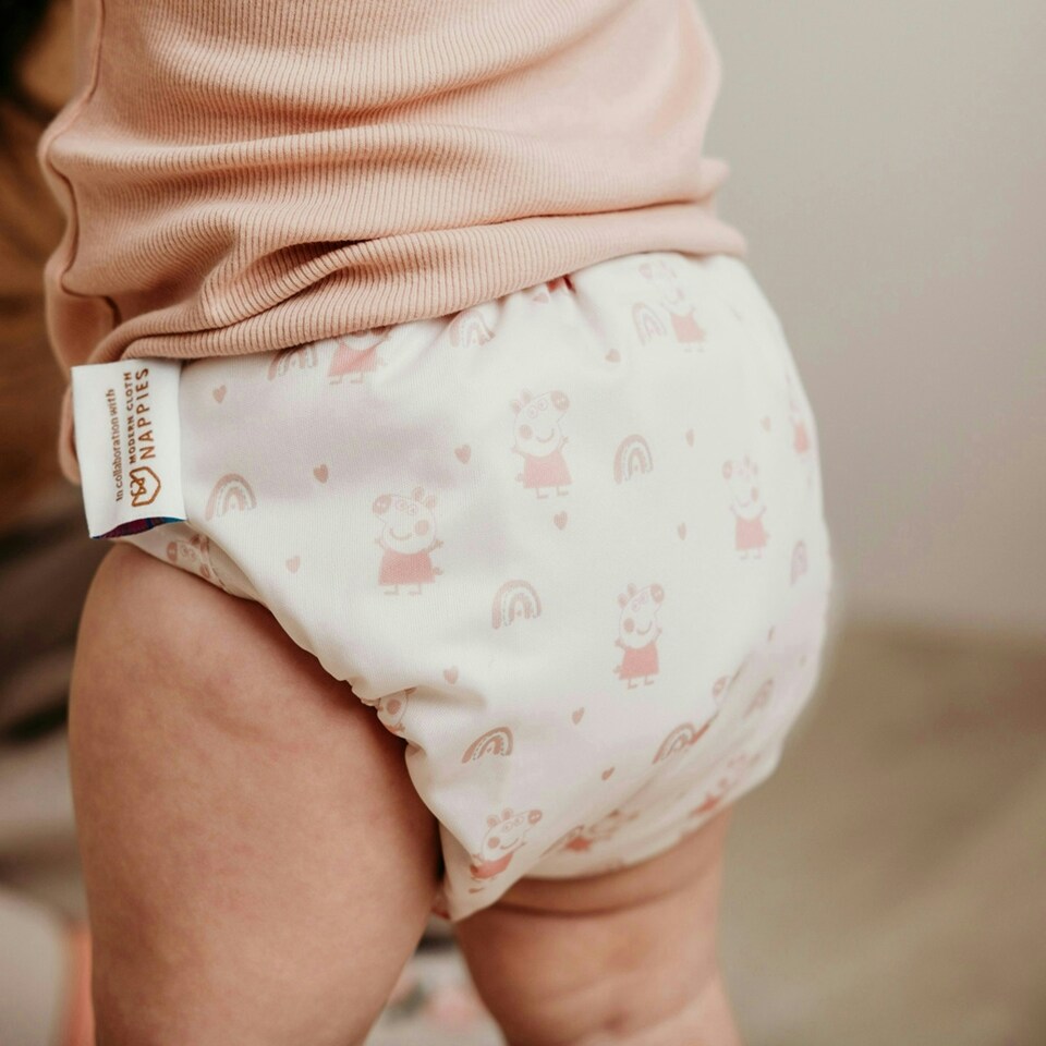 image 1 of Peppa Pig One Size All-In-One Reusable Cloth Nappy - Pink Rainbows