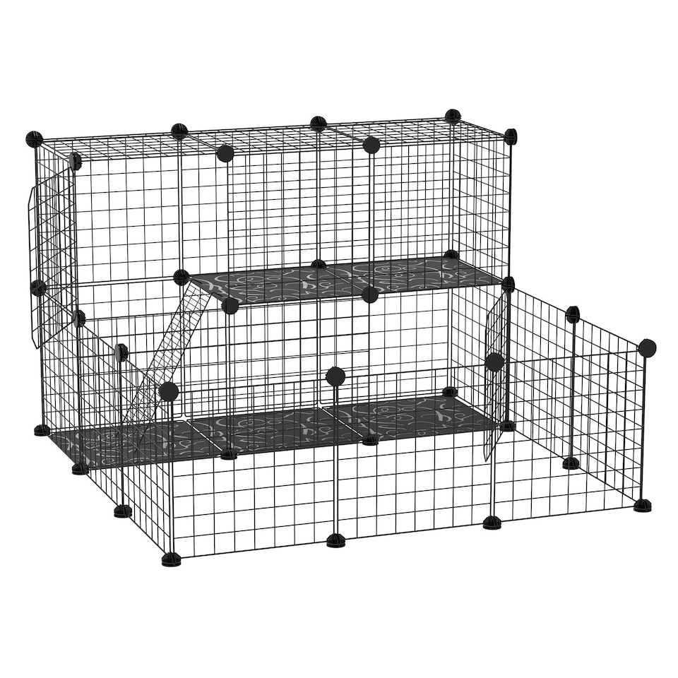 image 1 of PawHut Pet Playpen DIY Small Animal Cage for Rabbit Ferret Chinchilla - Black
