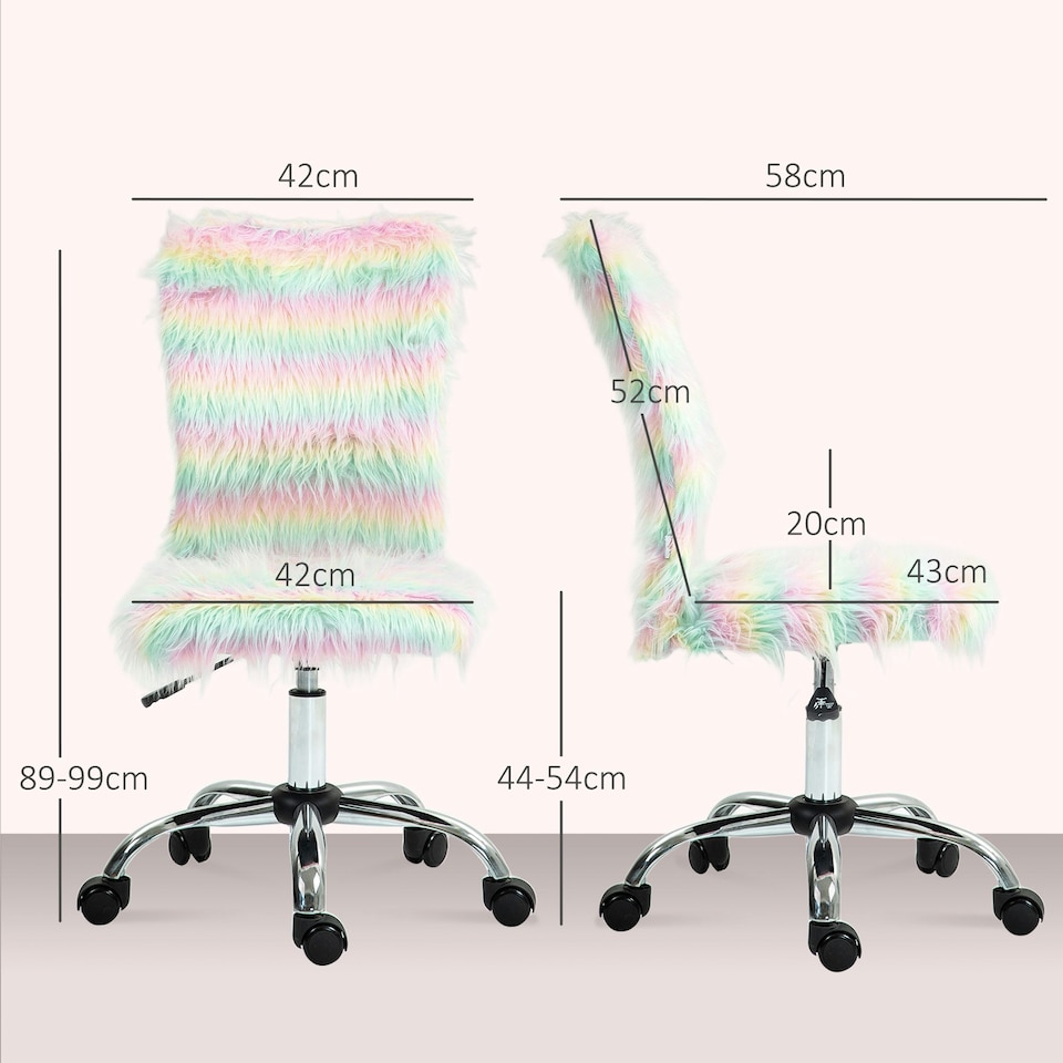 image 1 of HOMCOM Fluffy Makeup Vanity Chair with No Arm, Swivel Wheels, Multicolour