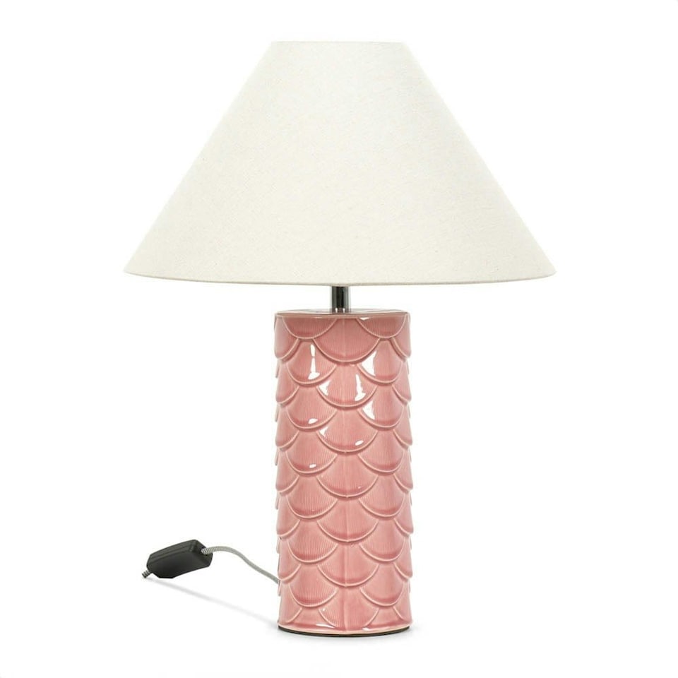 image 1 of ValueLights Athena Ceramic Coral Mermaid Shell Scallop Table Lamp Taper Shade & Bulb | Pink