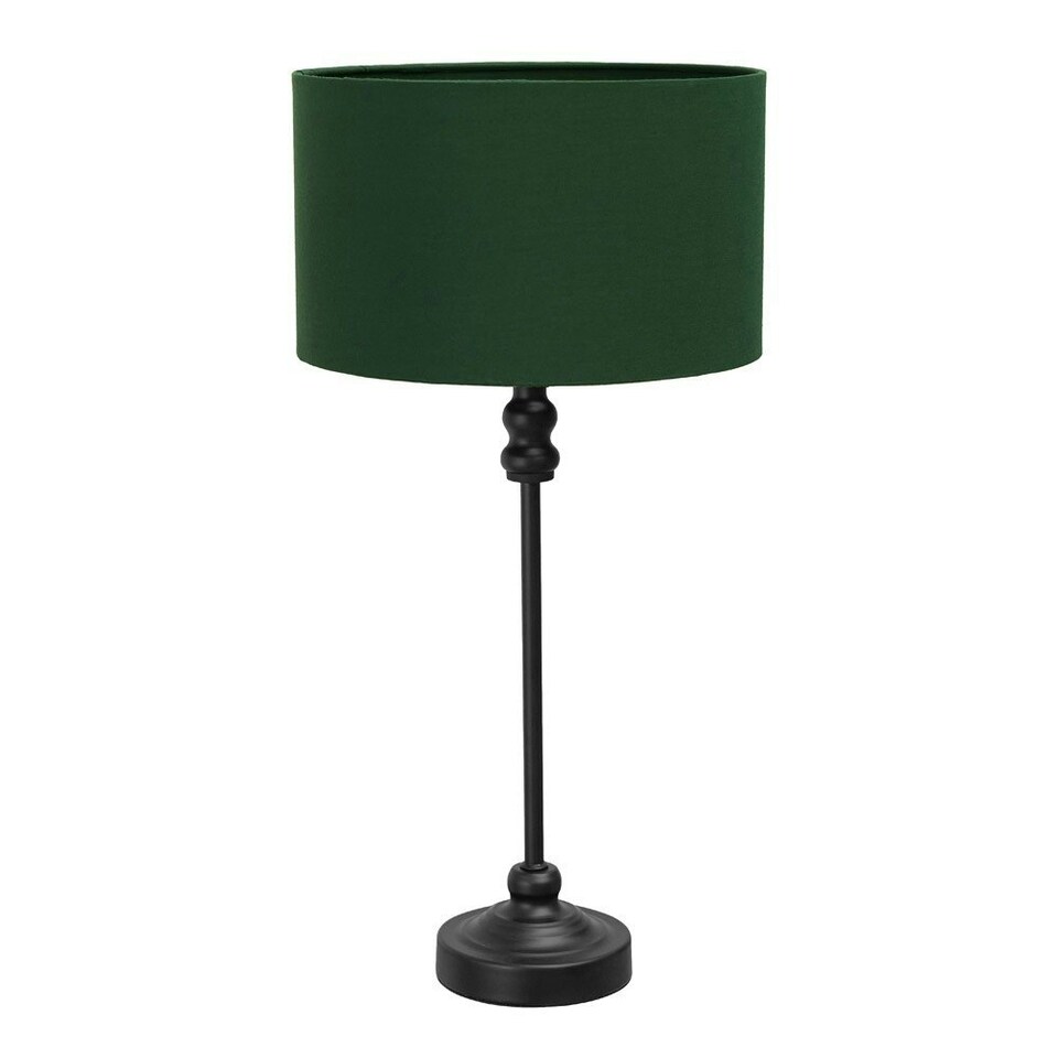 image 1 of ValueLights Maggie Black Metal Candlestick Slim Table Lamp with Forest Green Fabric Drum Lamp Shade
